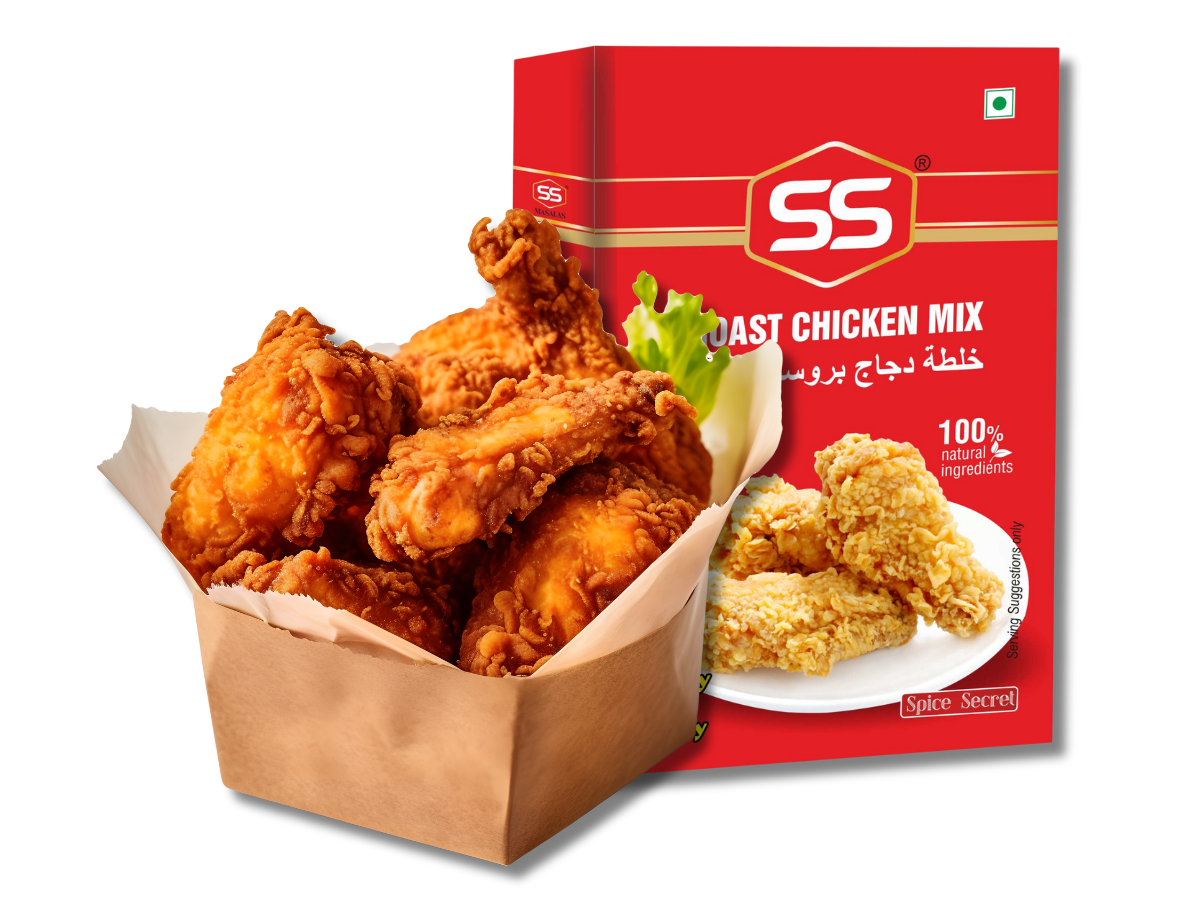 Crispy golden fried chicken made with SS Masalas Broast Chicken Mix